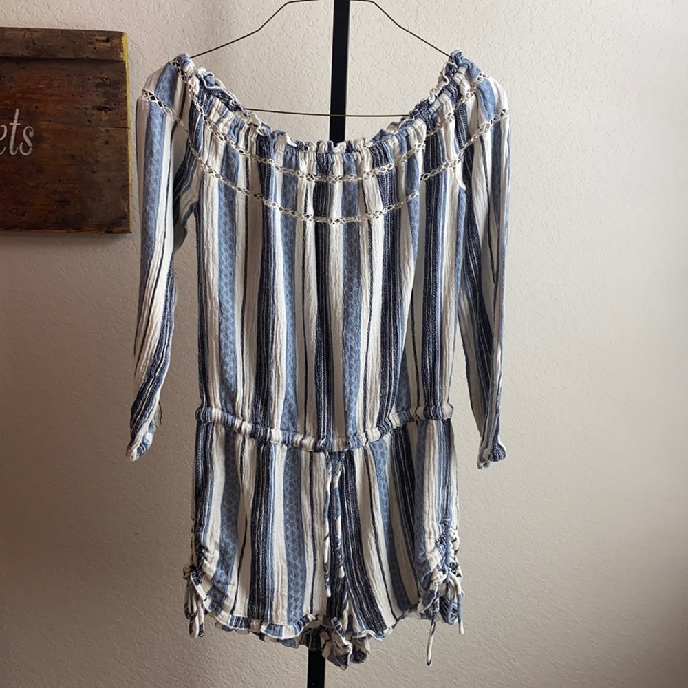 Roxy blue and off white striped romper